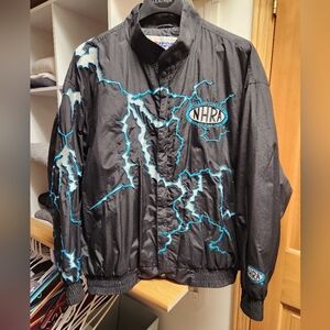 Rare Vintage 90s NHRA Black and Blue Embroidered Jacket - Size XXL